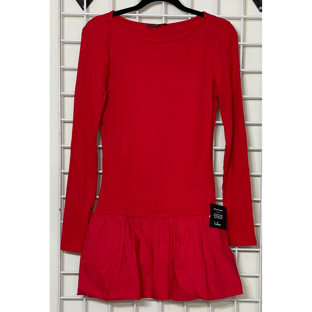 Lulus‎ Red Long Sleeve Peplum Mini Dress Size Medium Christmas holiday party